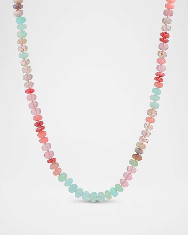Light Opal Mix Bead Knotted Necklace